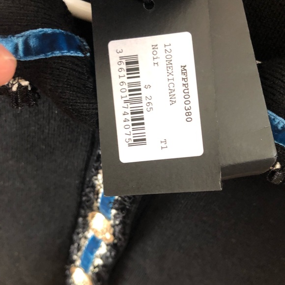 NWT MAJE Black Short Sleeve Sweater Top w/ Blue Frills  NWT $265  Size 1 or M - Picture 5 of 6